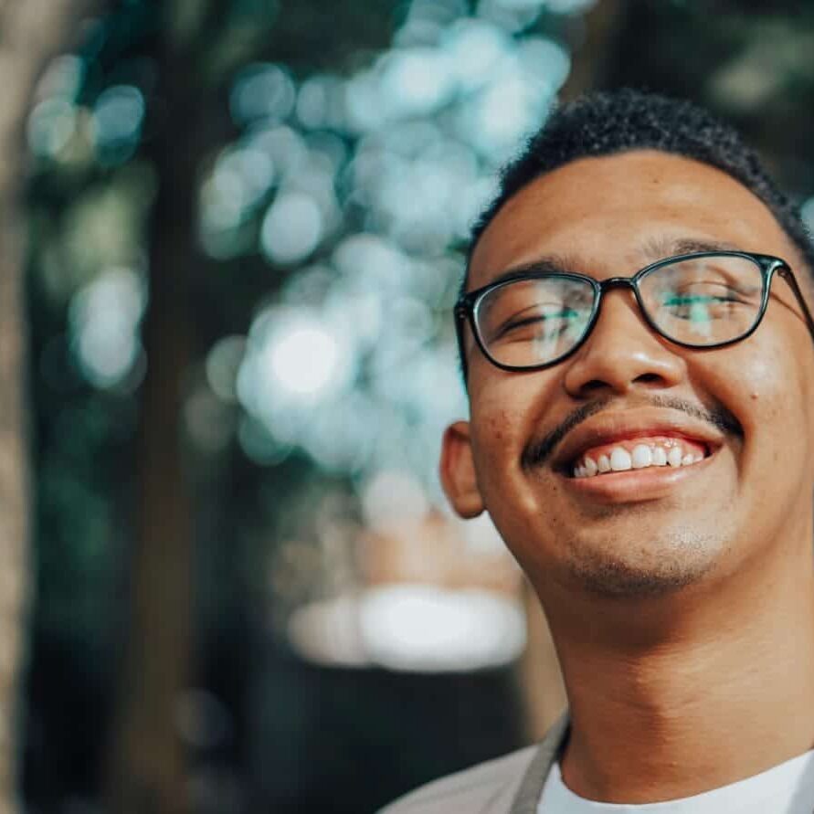 Happy client smiling after therapy meeting